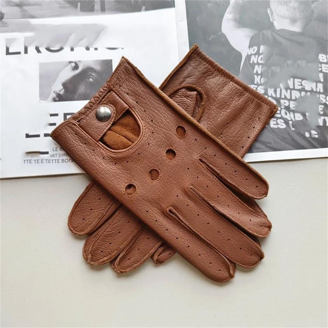 Guantes de cuero para hombre, de una sola capa, sección fina, para montar al aire libre, guantes de motocicleta con dedos completos