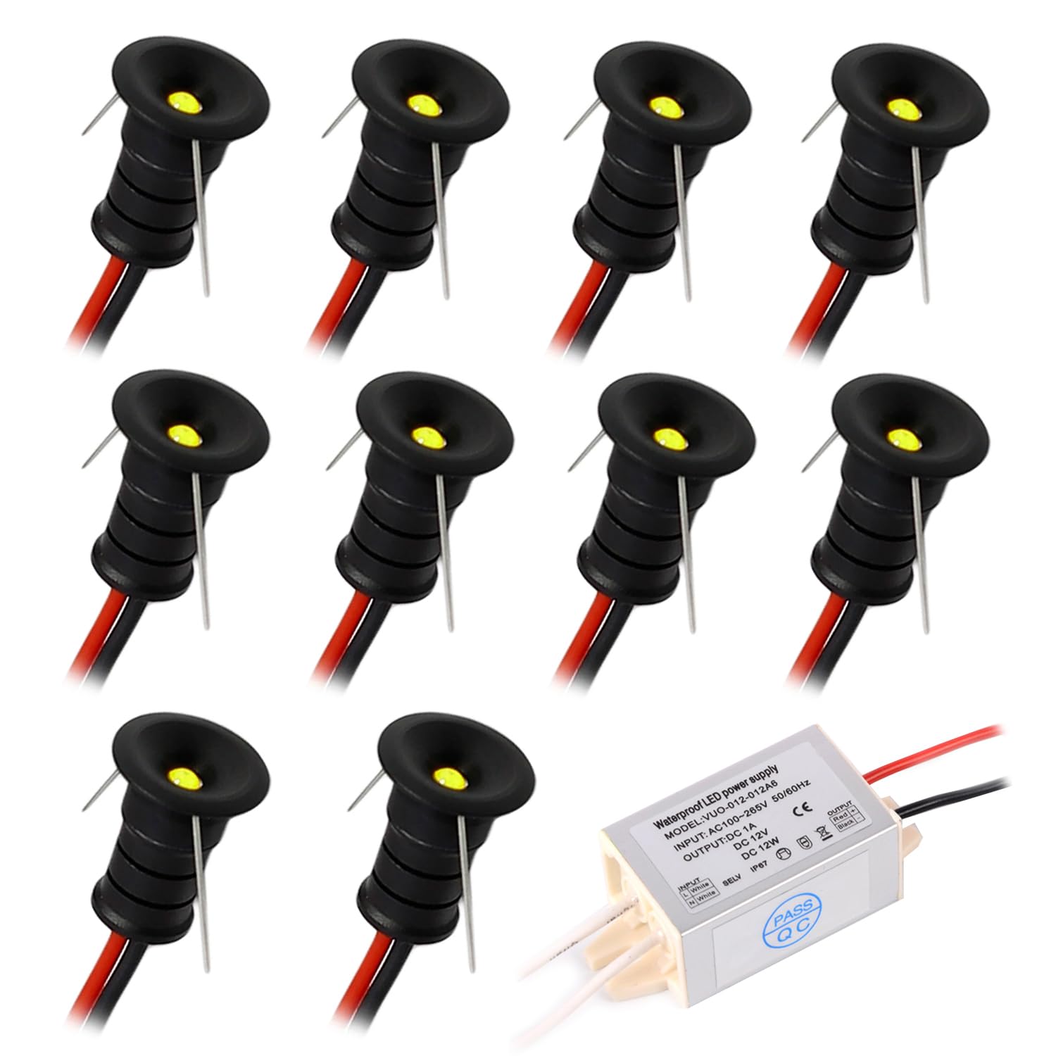 kpslucerna 10Stk. Mini-LED-Scheinwerfer 12V 0.5W, IP65 Wasserdicht 10mm Kleiner Einbau-Scheinwerfer Decke Küche Treppen Vitrinen Flure Beleuchtung für Bilder Wand (Schwarz Kaltweiß, 120°)