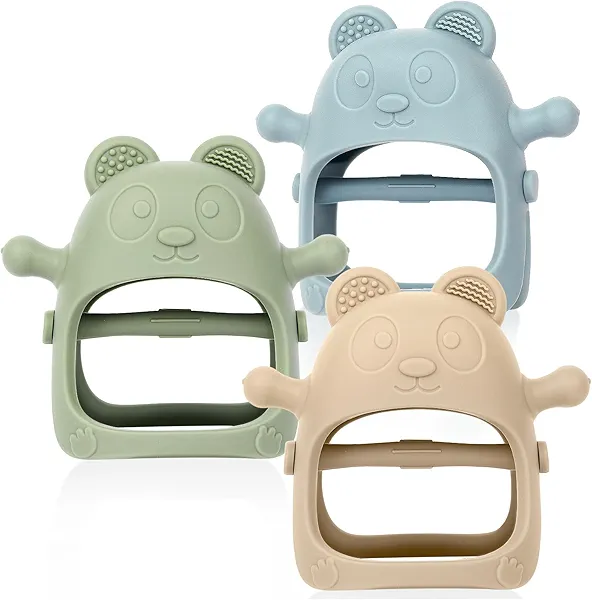 Eascrozn Baby Teething Toys for Infants 3+ Months Set of 3, Easy to Hold Silicone Teething Mitten with Soft Textures for Sensory Exploration and Teething Pain Relief, Baby Chew Toys for Sucking Needs