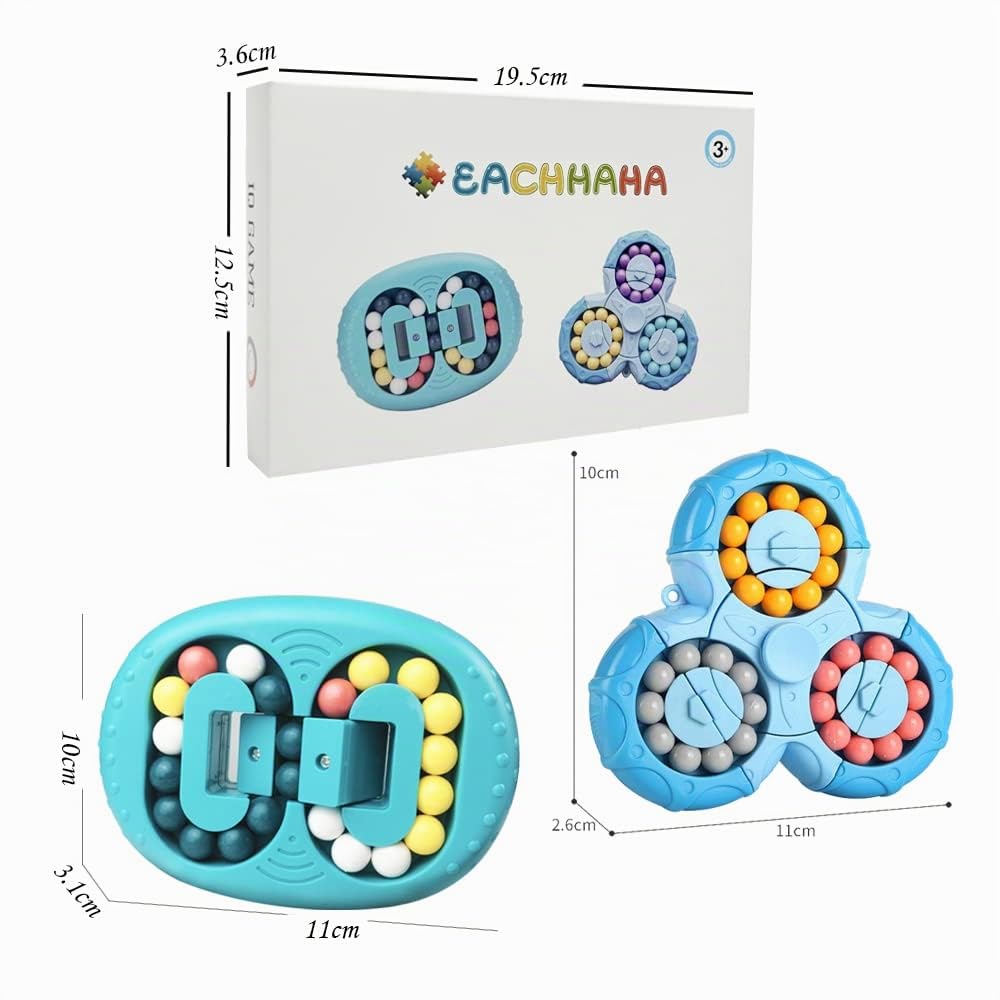 Set 2 en 1 Magic Bean - Juego de Habilidad-IQ Game-Magic Cube- Aliviar el estrés y Reducir la ansiedad Regalos navideños para Adultos y niños (Azul+Azul)
