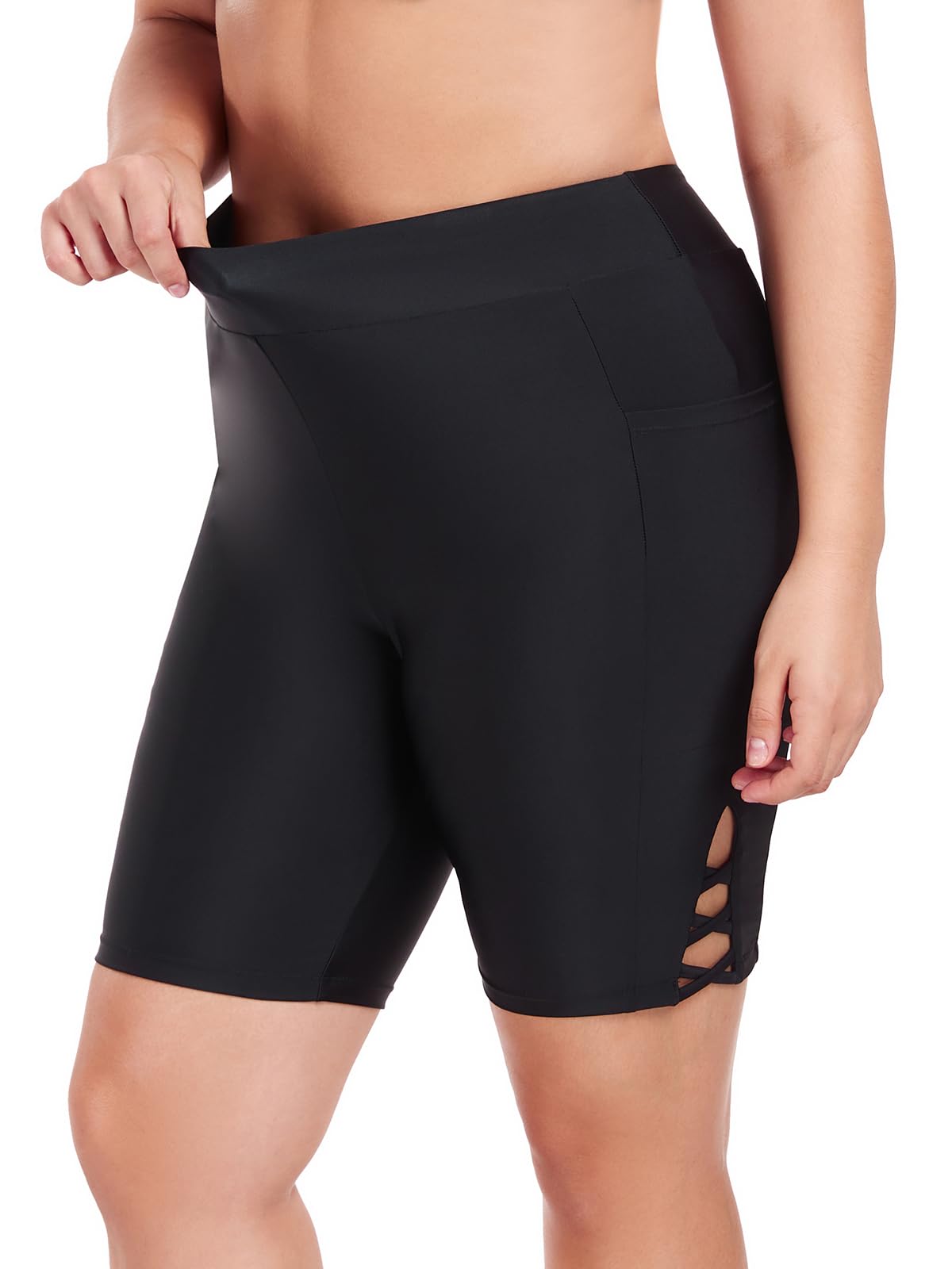 Ocean Blues Pantaloncini da bagno da donna a vita alta da 20,3 cm, con tasche, per controllo della pancia, UPF 50+, pantaloncini da spiaggia