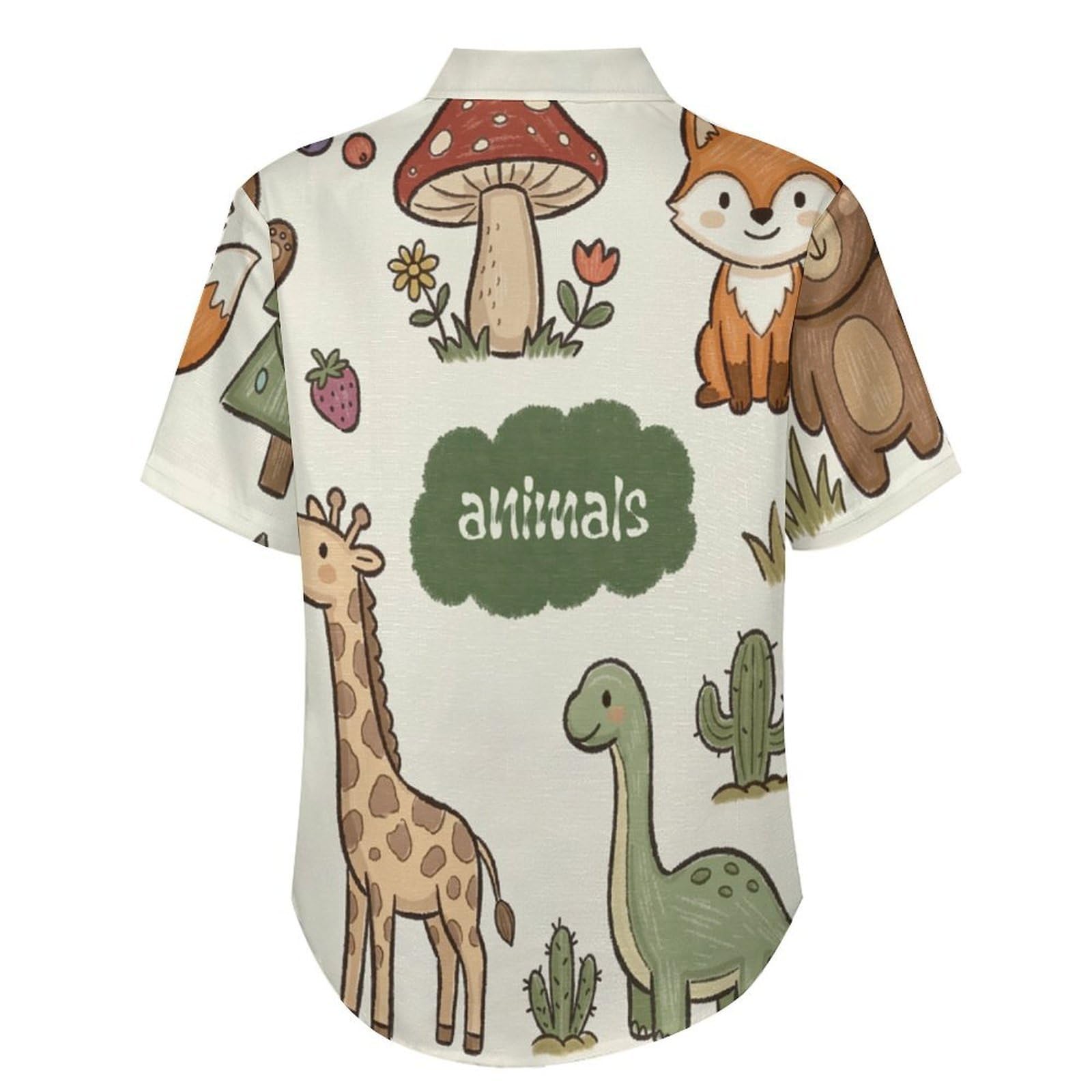 Camicia da Uomo a Maniche Corte con Bottoni, Stile Cartoni Animati Carini con Stampa Animali della Foresta, vestibilità Regolare, Camicie da Spiaggia Estiva Hawaiano, Aloha