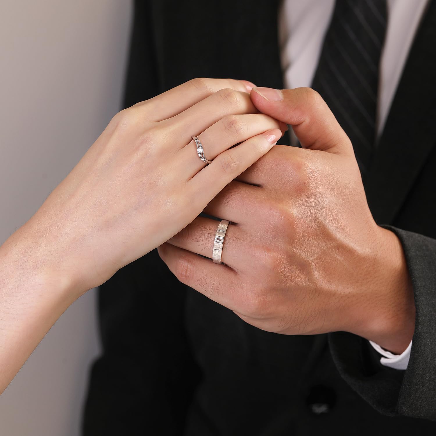Meissa Anillos de Compromiso de Plata 925 Pareja Alianzas Ajustables Mujer 3.5mm & Hombre 4.6mm Joyas de Pareja para Boda Aniversario San Valentín Regalo para Ella y Él
