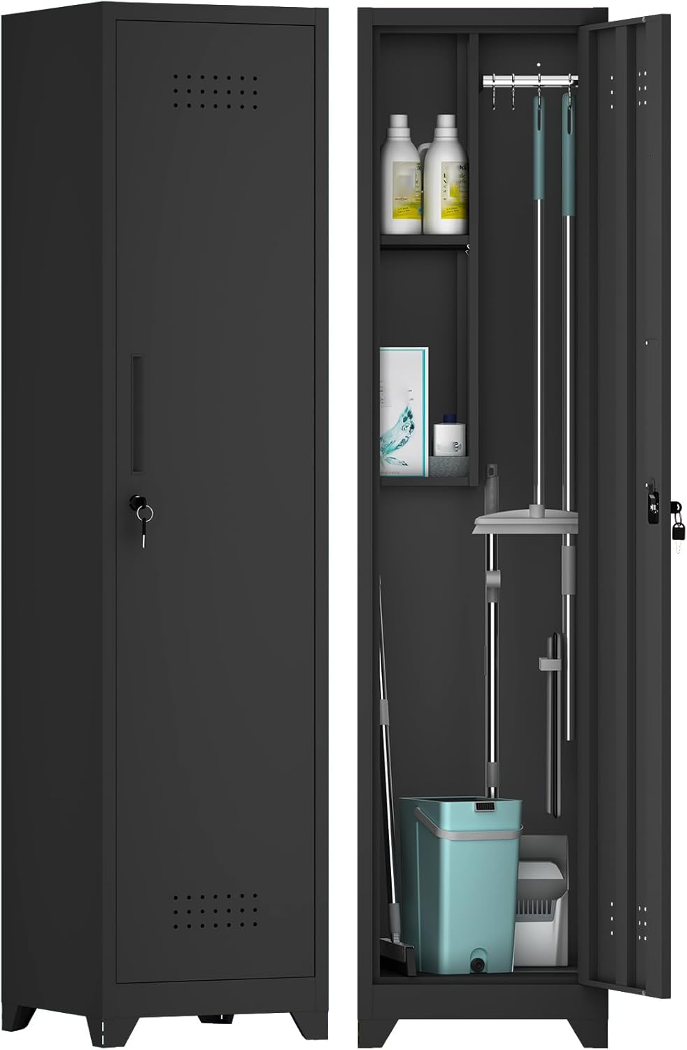 GREATMEET Metal Garage Storage Cabinets, 72" H Locking Garage Cabinets with 2 Doors and 4 Shelves, Utility Cabinet for Office, Garage, Home, Gym, School, Black