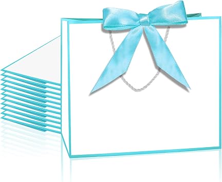 LDIWEE 12Pcs Thank You Gift Bags with Handles, Paper Bag with Bow Ribbon Gift Wrap Bags for Wedding Graduation Baby Shower Mothers Day Birthday Bridesmaid Party Blue, White