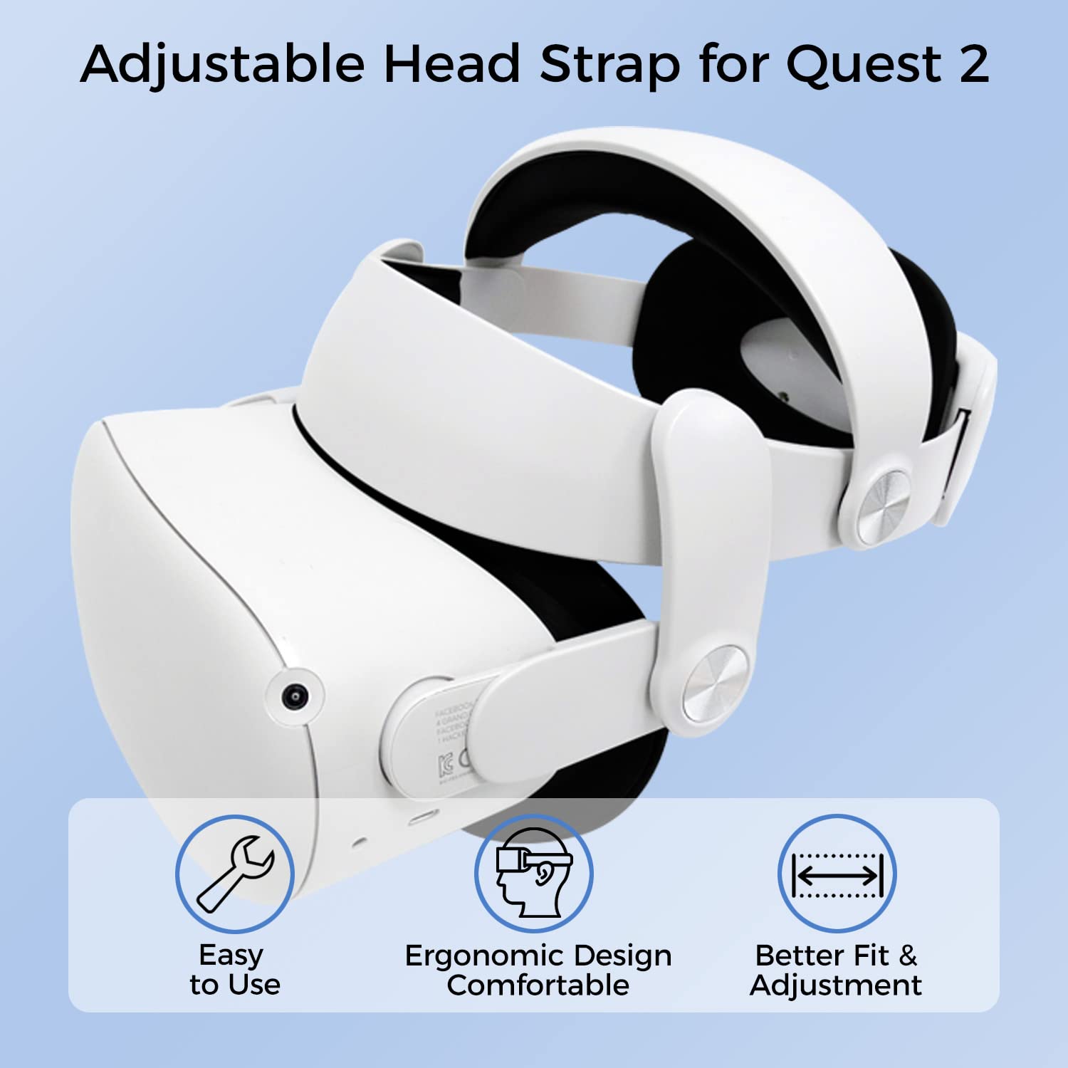 Head Strap for Oculus Quest 2, Adjustable Elite Strap Replacement, Enhanced Comfort, Face Pressure-Free VR Accessories, Adjustable and Lightweight