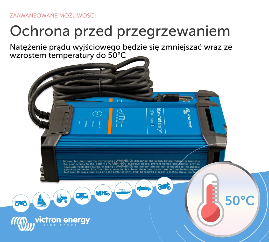 Victron Energy Blue Smart IP22 12-Volt 30 amp 230V, Jedno Wyjście Ładowarka do Akumulatorów CEE 7/7, Bluetooth