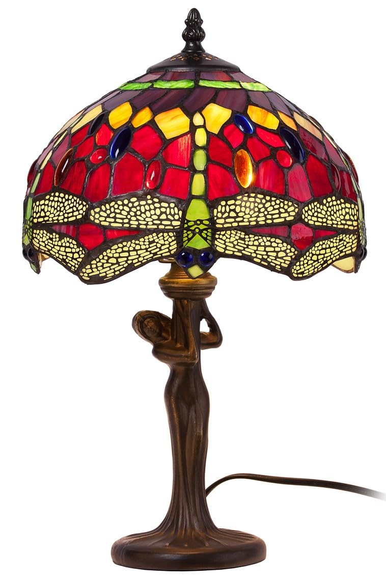 Tischlampe, Tischleuchte, Lampe im Tiffany-Stil Purple Dragonfly Girl 25x39cm