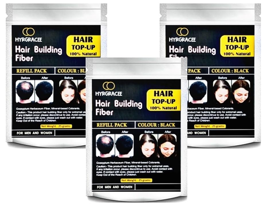 Hyrgracee® Hair Building Fiber Concealer Refill Use For all Branded Hair Fiber. (Black 25+25+25 gram) Pack of 3, 75 gram-image-14
