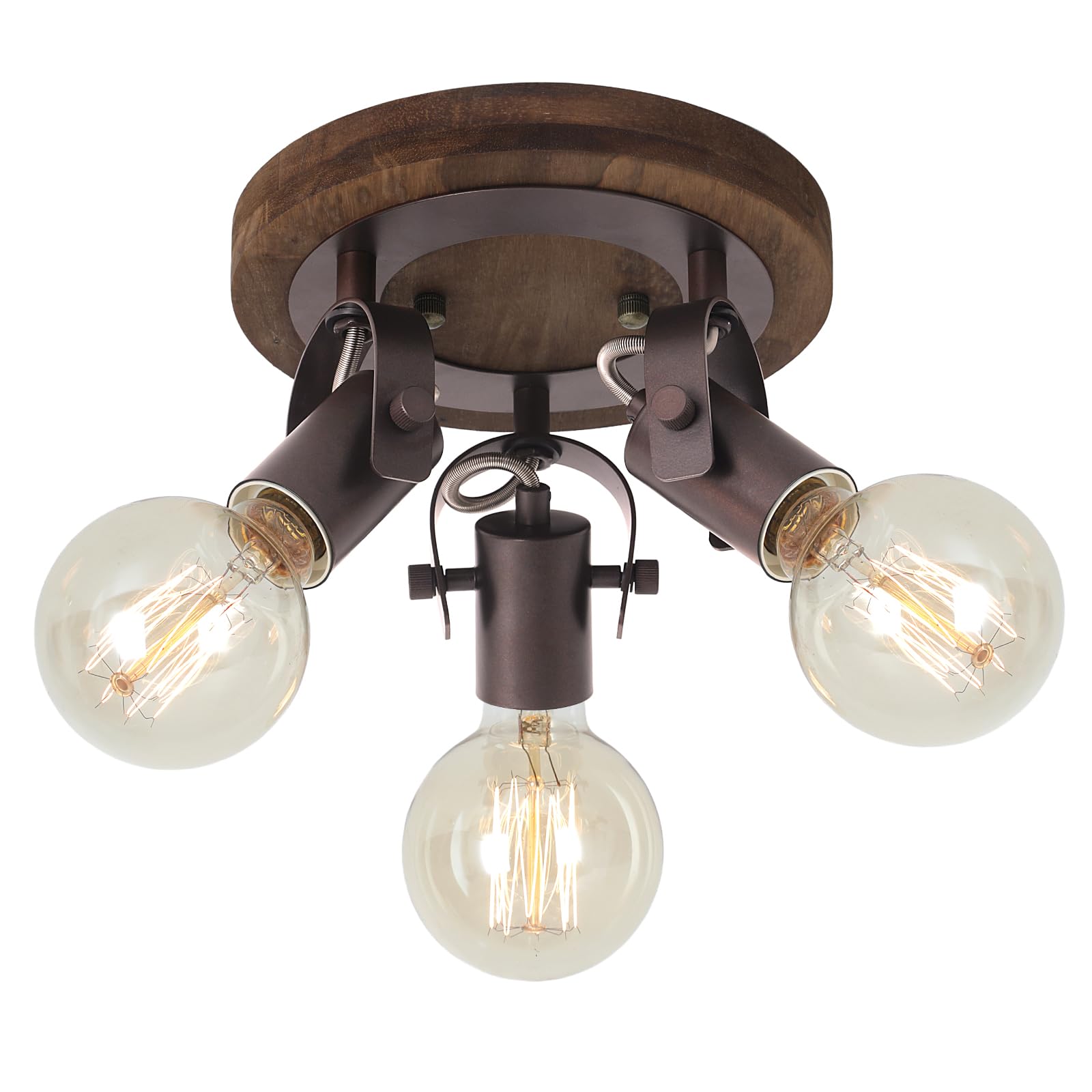 3-Light Rustic Track Lighting, Adjustable Flush Mount Ceiling Light with Espresso Wood Base, Dark Bronze Ceiling Track Light for Kitchen Island, Dining Room, Hallway, Entryway