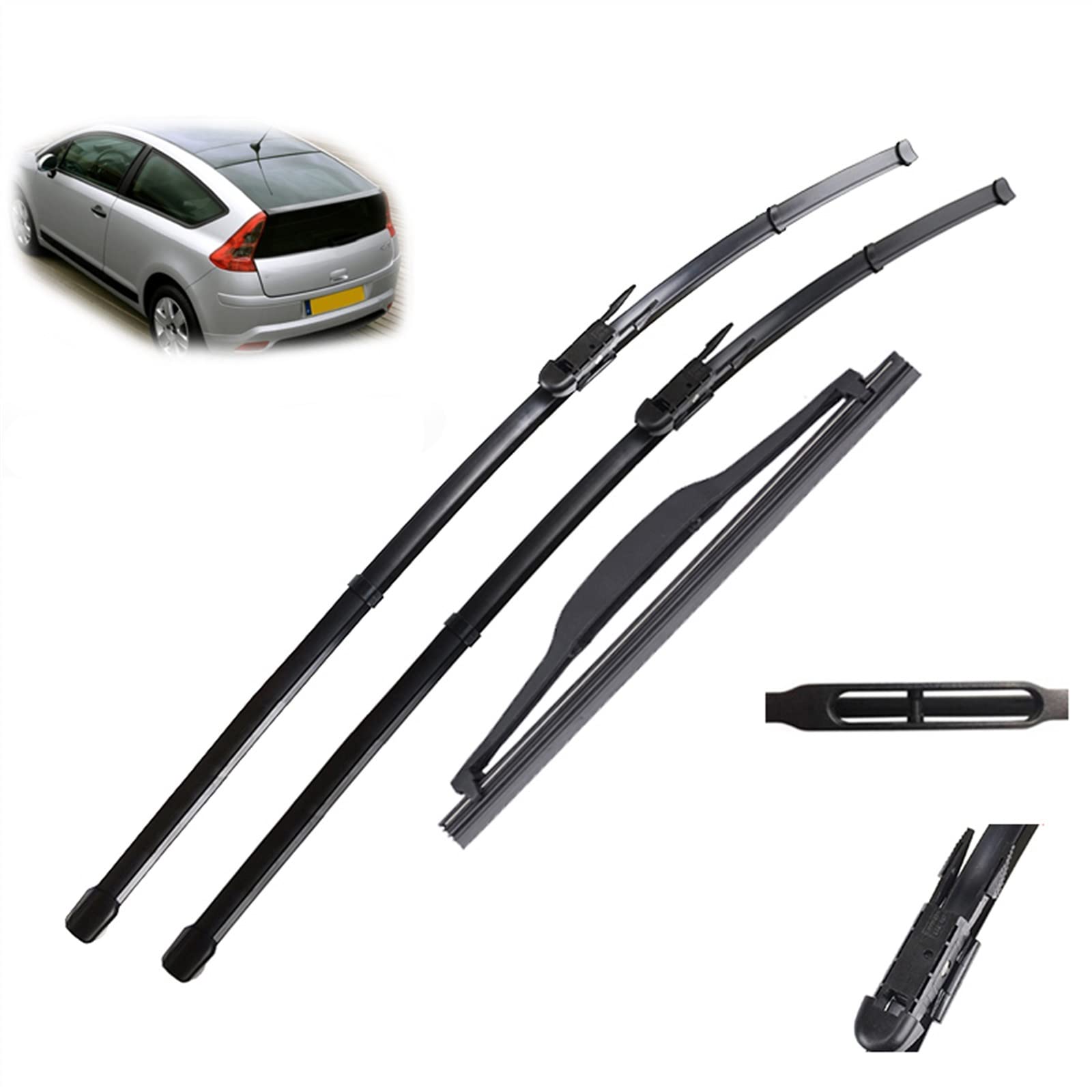 Juego De Escobillas Limpiaparabrisas Delanteras Y Traseras De 28 "+ 24" + 7 "para Parabrisas De Coche Limpiaparabrisas Para Citroen C4 Coupe 3 Puertas 2004-2010 Parabrisas