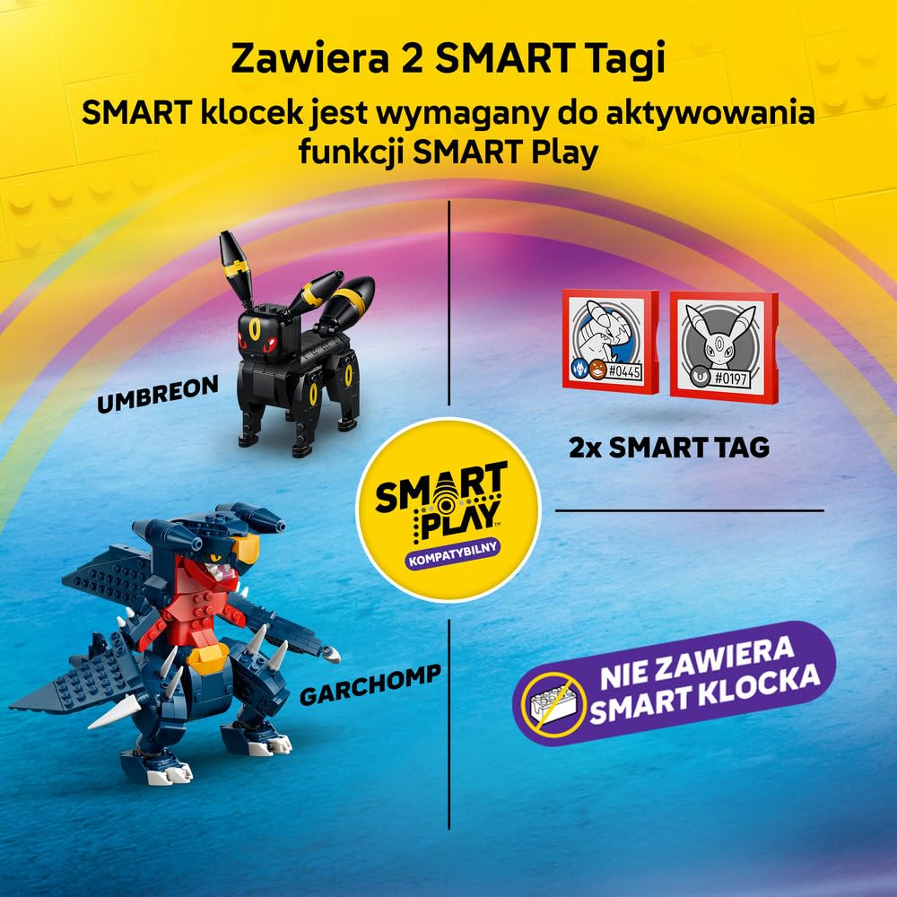 LEGO Pokémon SMART Play: Umbreon kontra Garchomp walka o mistrzostwo 72165 | Interaktywna zabawka z Pokémonami z klocków, zestaw kompatybilny, prezent dla dzieci 10+, 2 SMART Tagi, 831 elementów