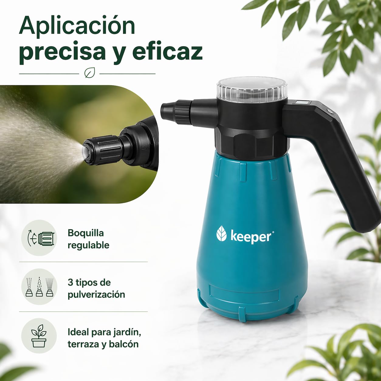 KEEPER Pulvérisateur Électrique 2 L avec Écran LED - Batterie Rechargeable Lithium, 110 Min d'Autonomie - Réservoir Gradué pour Jardin et Plantes