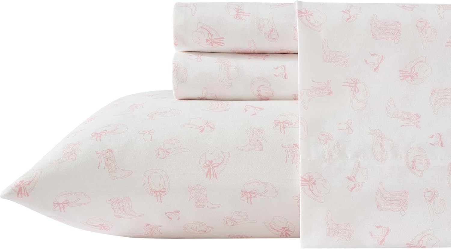Wrangler - Queen Size Sheet Set, Soft & Wrinkle-Resistant Bedding for Year Round Comfort, Deep Pockets, Bed Sheets with Matching Fitted Sheet & Pillowcase (Cowboy Like Me Pink)