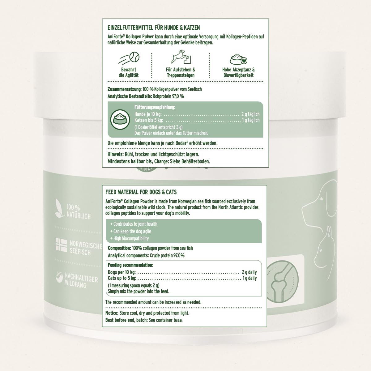 AniForte Marine Kollagen Gelenkpulver für Hunde CollaMove 250g – Fisch Collagen unterstützt Gelenke, Sehnen & Bänder – Naturprodukt für Gelenkfunktion & Agilität