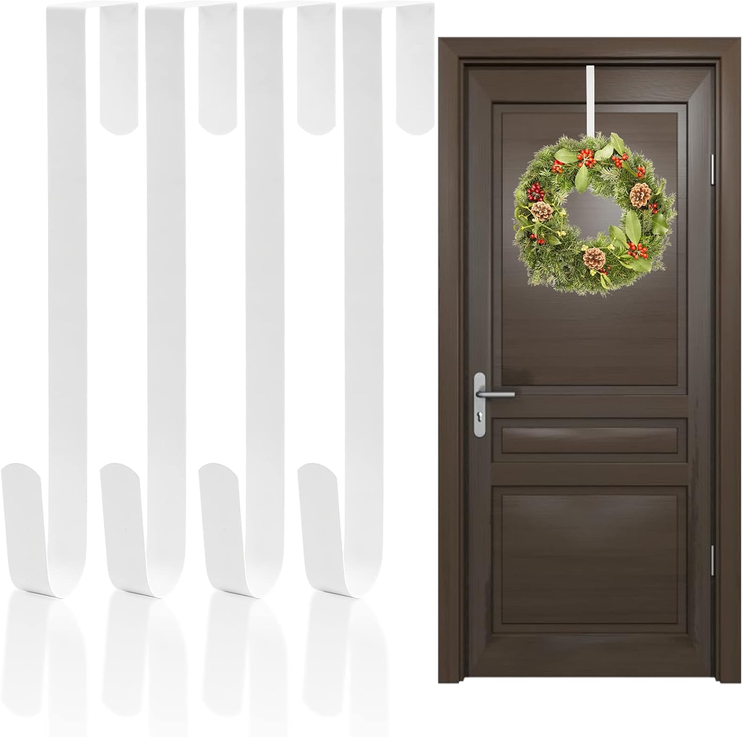 Tebery 4 Pack Premium Wreath Hanger Door Hangers, 12-Inch White Over The Door Hooks, Long Wreath Hangers for Hanging Christmas Decorations, Clothes, Towels, Signs and More : Home & Kitchen