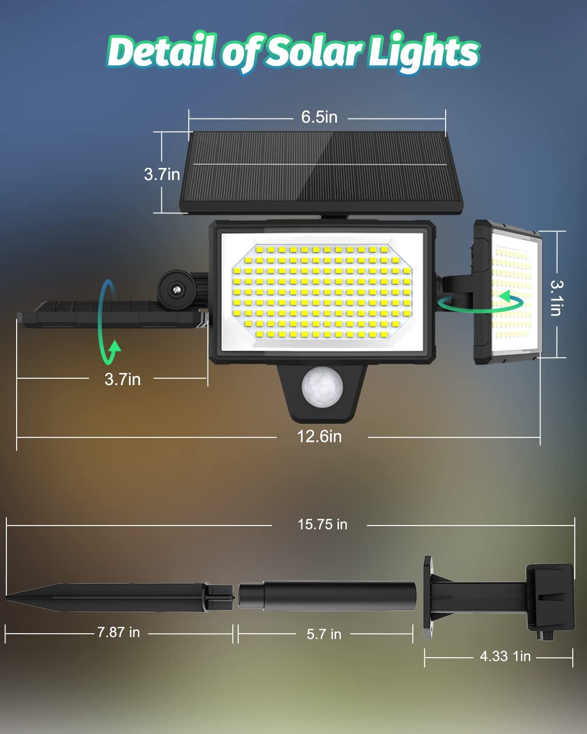 2-in-1 Solar Spotlights Outdoor with Ground Stakes, 304 LED 3000LM Security Flood Lights with Remote, 3 Modes Solar Motion Sensor Lights Waterproof, Wall Lights for Driveway (2Pack-Daylight)