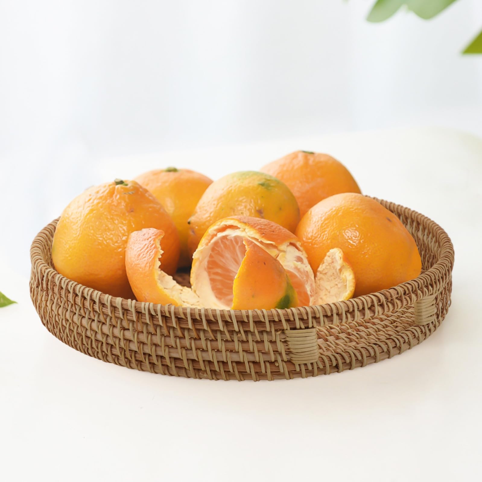 OUNONA Cesto in Rattan Intrecciato per Frutta e Oggetti, Resistente e Facile da Lavare, per Soggiorno e Picnic, Design Pratico e Creativo
