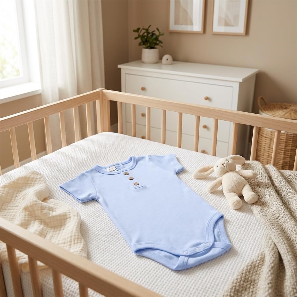 BABIDU Body da bambino a maniche corte con abbottonatura in 100% cotone, morbido e traspirante, ideale per neonati, primo utilizzo, comodo abbigliamento unisex per ragazzi e ragazze