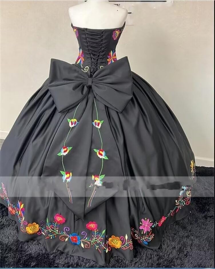 Modest Mexican Embroidery Quinceanera Dresses Charro with Bow Strapless Sweet 15 Party Evening Dress 20252