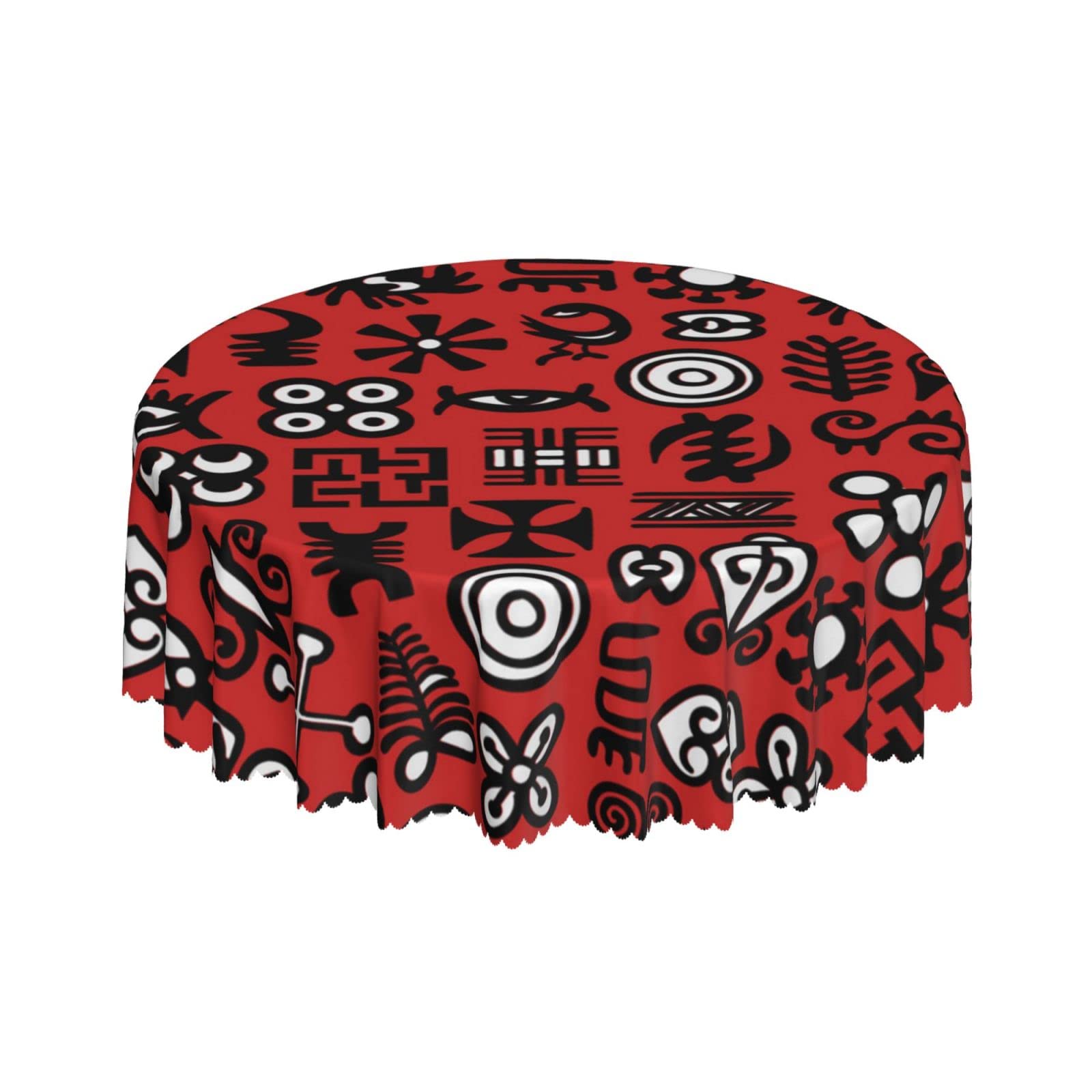 Lsjuee African Style Tribal Red Round Tablecloth 60 Inch Printed Washable Tablecloth for Dining Party Holiday Fall Home Decorative