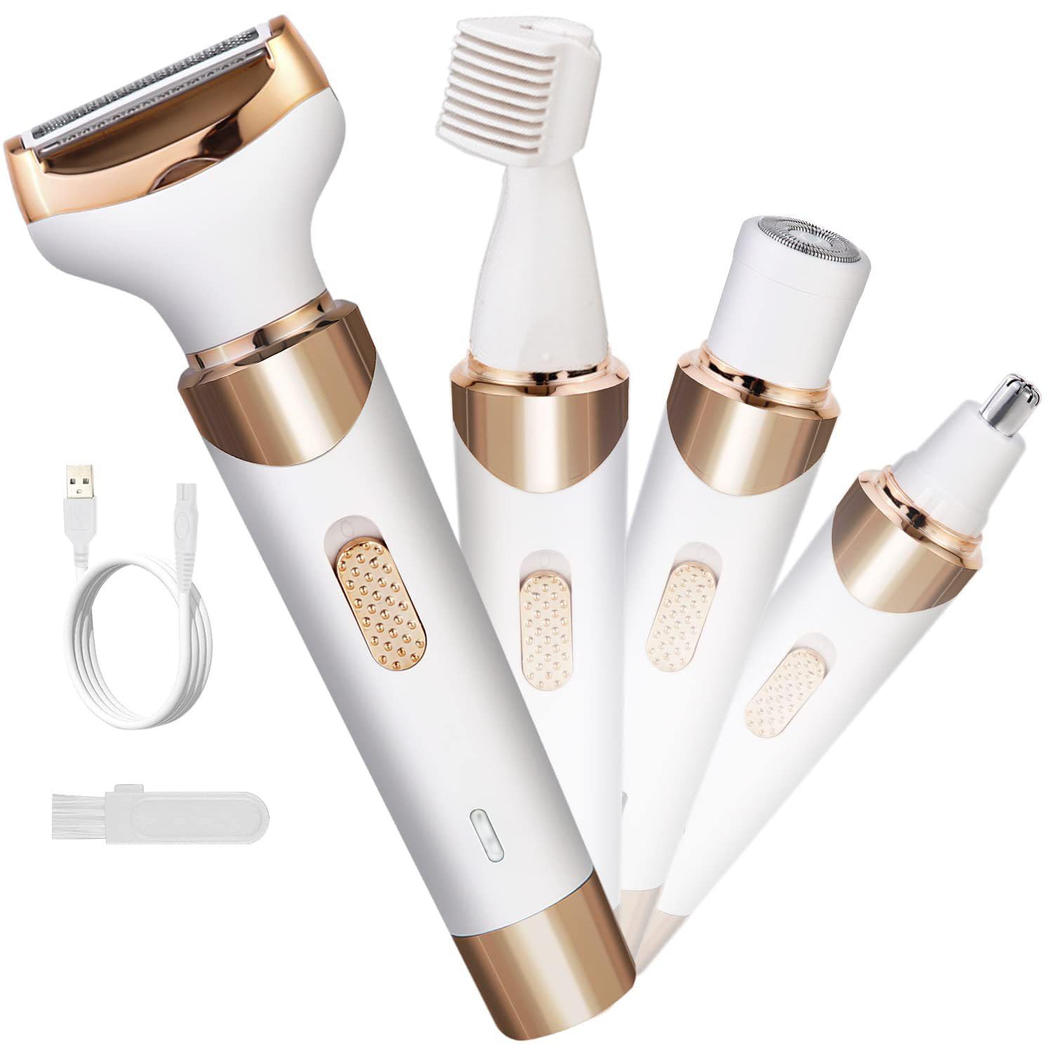 4 in 1 Electric Razor for Women's Bikini Trimmer, Women's Cordless Portable Painless Shaver, for Face Legs Brows Nose Detachable Head USB Rechargeable Hair Trimmer, for Beauty and Personal Care