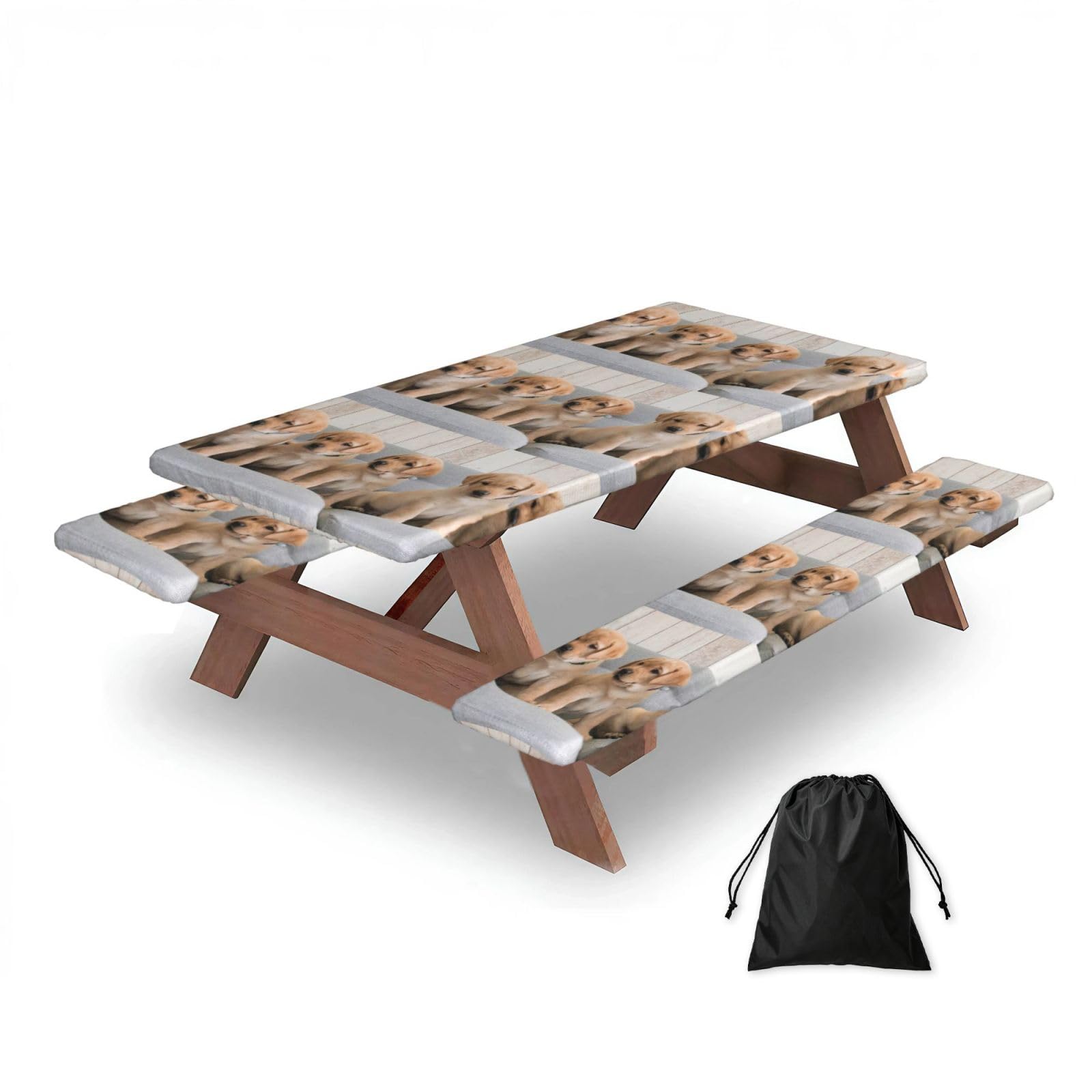 Dopklna As Picture Golden Retriever Dogs Puppies Labrador Dogs, Picnic Table Cover With Bench Covers -Waterproof Elastic Fitted Tablecloth For Garden Camping Patio 76X152cm