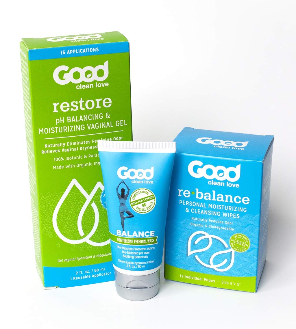 Good Clean Love Bio-Match Kit Trio: Balance Wash 2oz, Restore Moisturizing Gel 2oz, & Rebalance Wipes 12ct