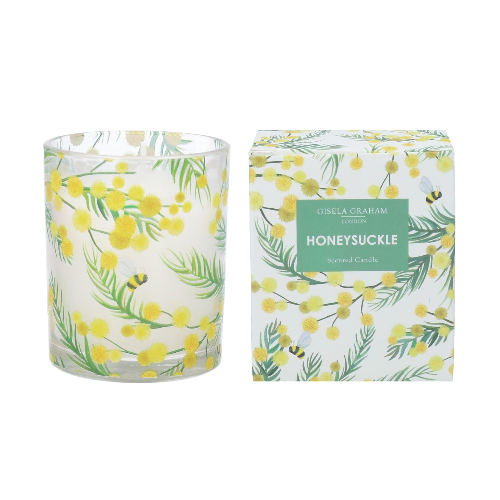 Gisela Graham London Honeysuckle Scented Candle in Decorative Glass Jar – Floral Home Fragrance Candle – Botanical Bee Design Gift Box