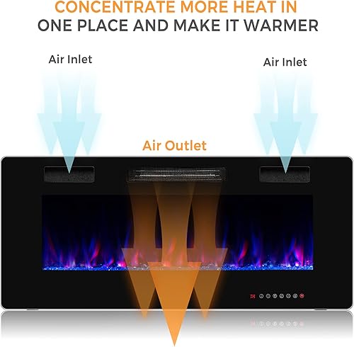 Miniatura 9 de COSTWAY Chimenea eléctrica de 42 pulgadas, 750 W1500 W empotrada en pared y montaje con control remoto, 12 colores de llama, 5 ajustes de brillo,