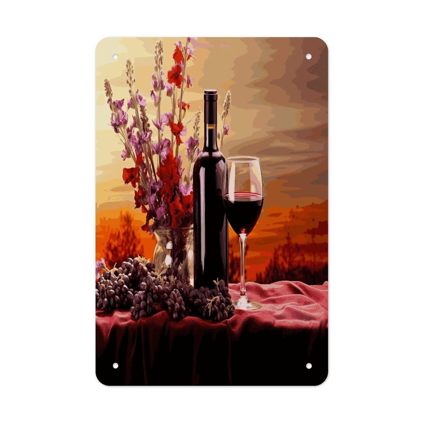 Red Wine Flower Metal Tin Sign Wall Decor Funny Retro Sign Weatherproof Metal Wall Art for Indoor Or Outdoor Retro Tin Signs for Kitchen Office Home Bar Decor 11.8 X 7.9 Inch