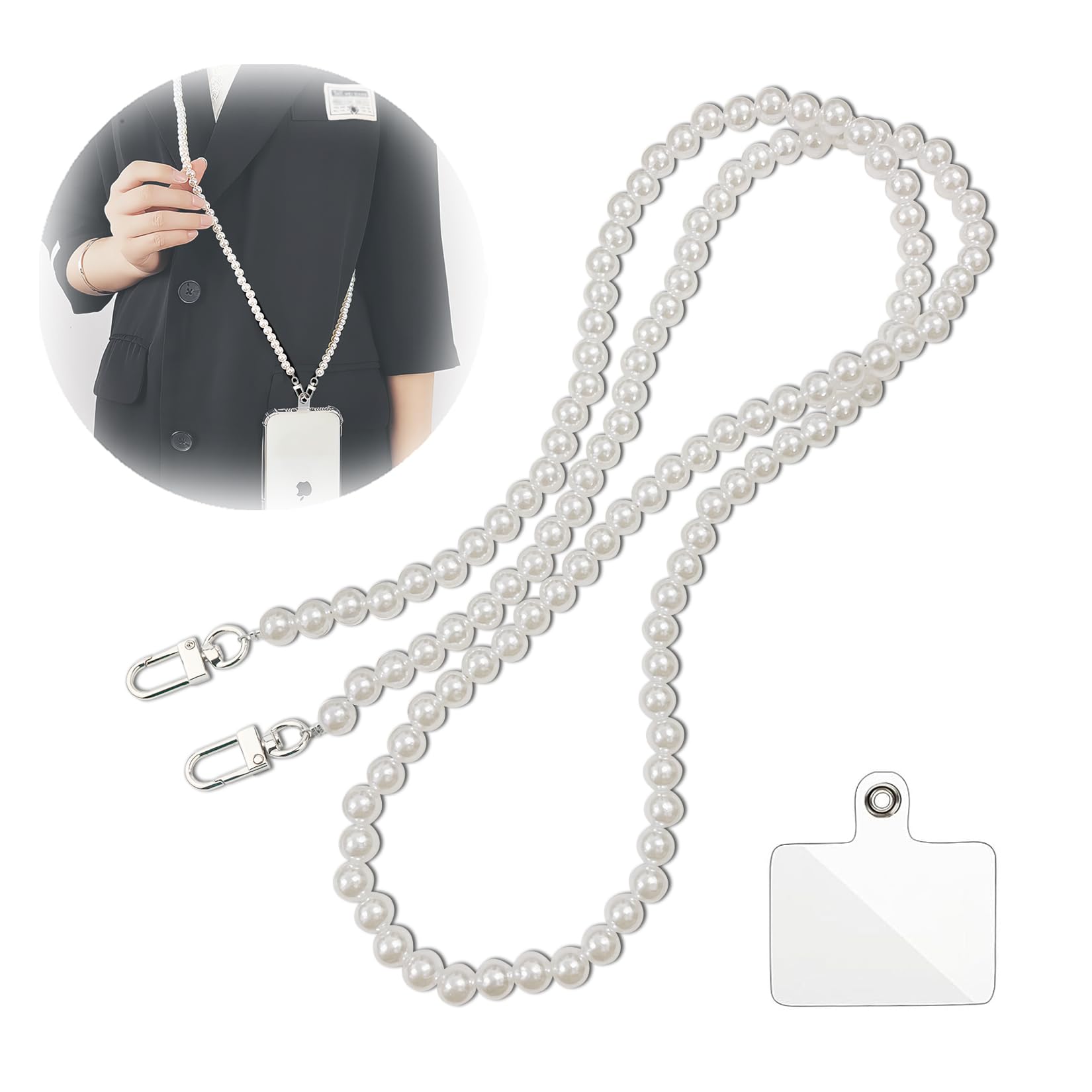 econyc Chaîne de téléphone portable universelle avec perles en bois - Compatible avec tous les smartphones et téléphones portables : Huawei, Apple, iPhone, Samsung Galaxy (sans étui, noir