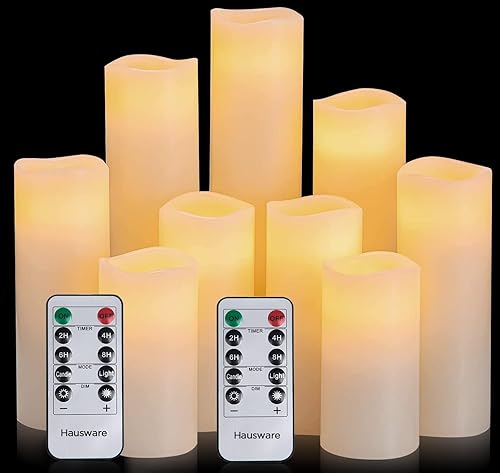 Velas sin llama a baterĂa de 4 5 6 7 8 9 pulgadas de altura vela LED de cera real con control remoto de 10 teclas y temporizador de Hausware juego Velas sin llama a baterĂa de 4 5 6 7 8 9 pulgadas de altura vela LED de cera real con control remoto de 10 teclas y temporizador de Hausware juego
