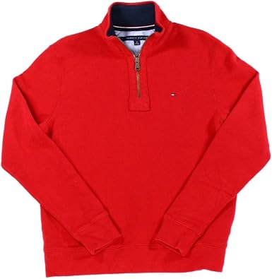 Tommy Hilfiger para hombre Mock cuello acanalado 1/2 cremallera Jersey -  Rojo -: Amazon.es: Ropa