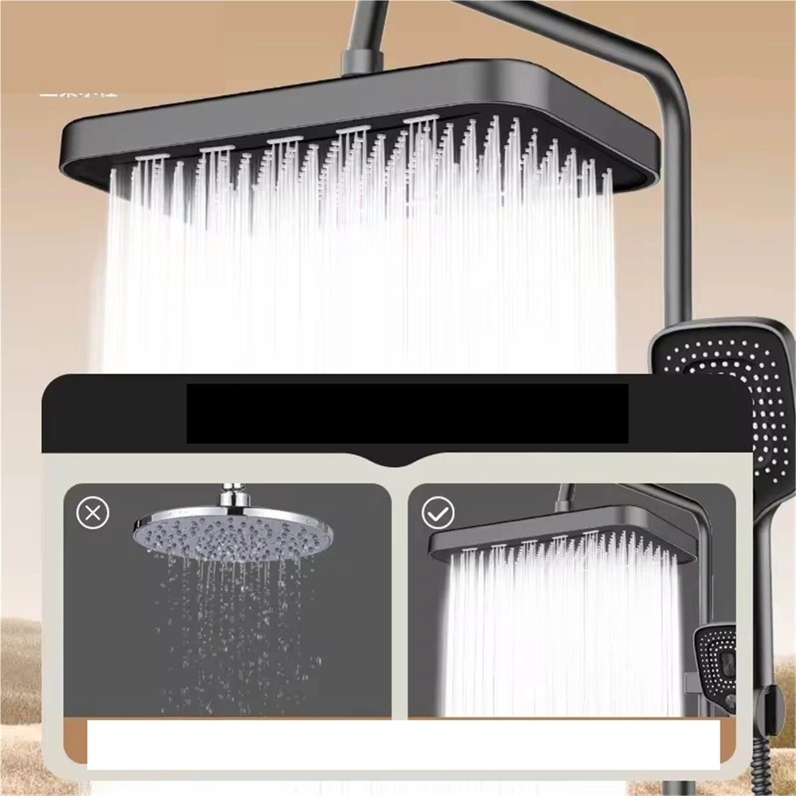 Cabezal de ducha lluvia con rociador superior a presión 36 cm, cabezal mayor caudal, juego ahorro agua giratorio Cabezal de Ducha Lluvia(Top Shower Grey)