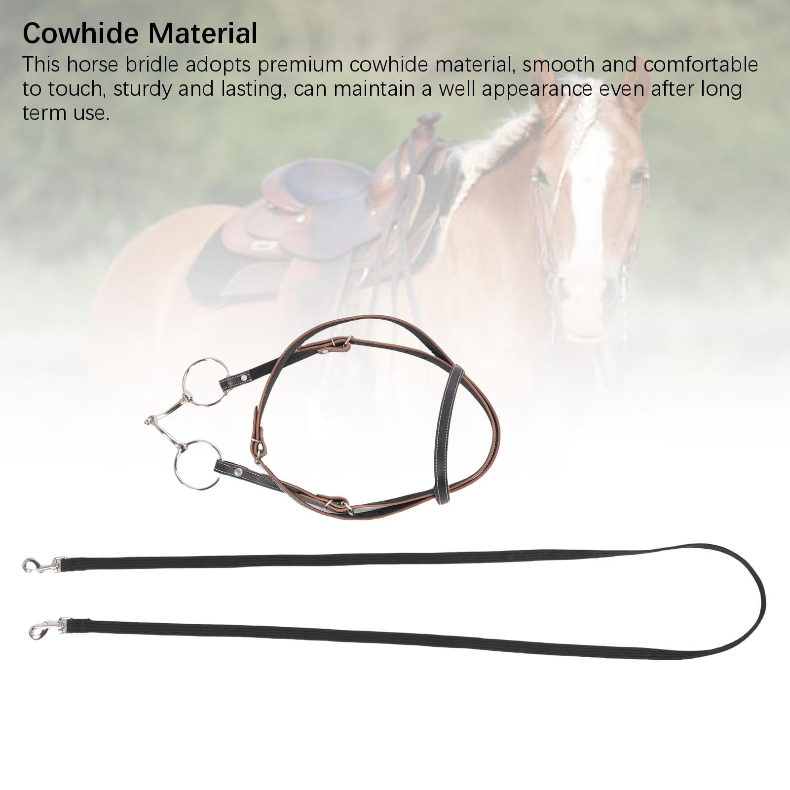 Chrees Cabezada para Caballo, Ajustable, de Piel de Vaca, Resistente y Cómoda, con Diseño Acolchado para Montar a Caballo, Uso en Interiores y Exteriores. (L)