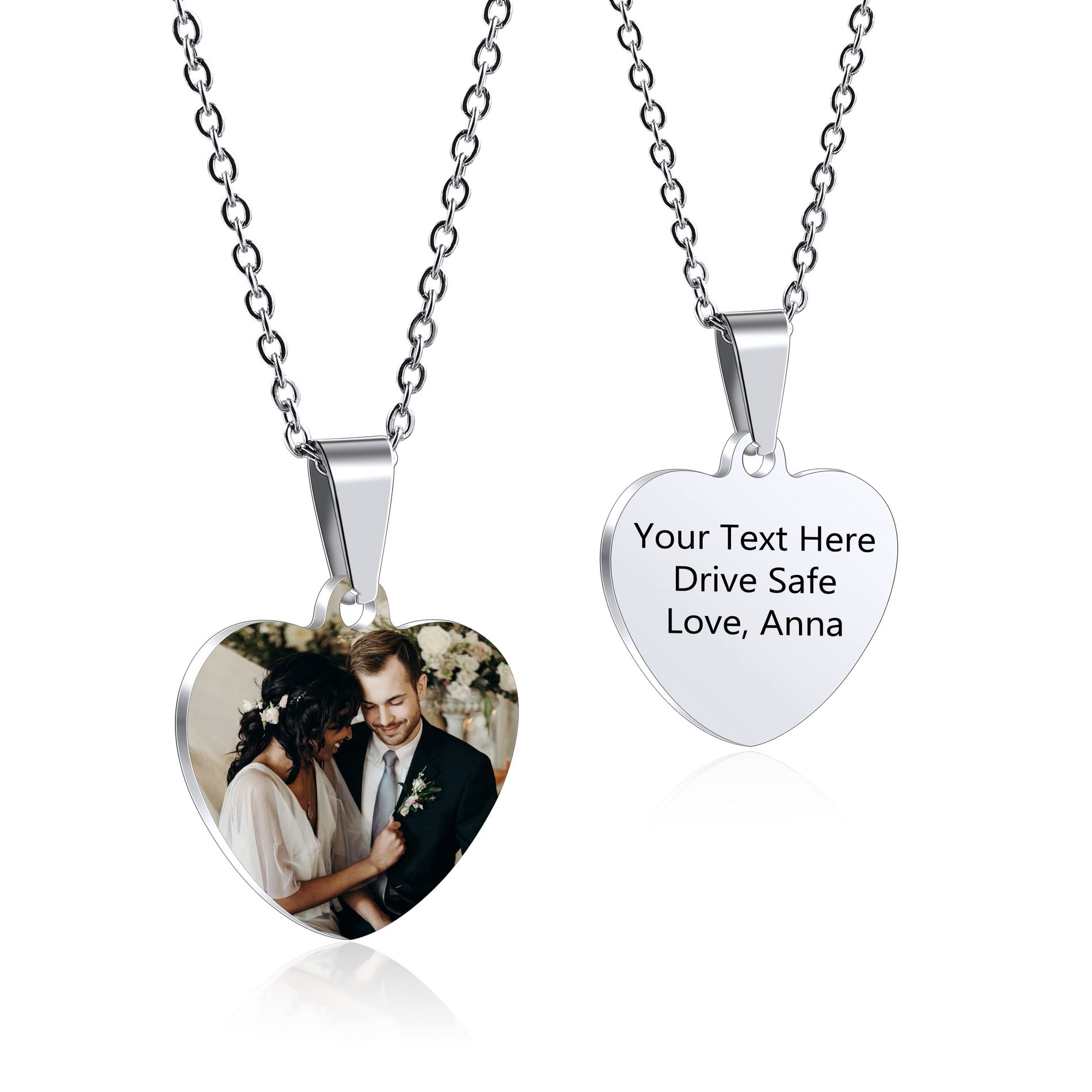 OTXIXTOColgante de Corazón Personalizado para Mujer Grabado Nombre/Texto/Fecha Collar con Imagen en Blanco y Negro/Foto en Color para Parejas Acero Inoxidable Amantes Joyería Regalos de Dama de Honor