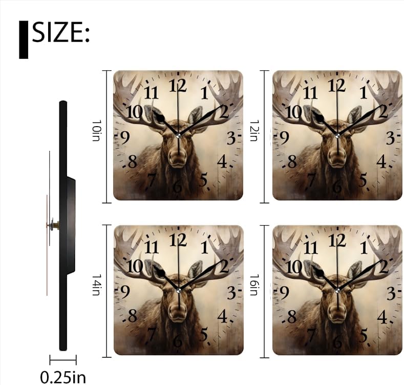 Modern Wall Clocks Decorative Non-Ticking Silent Quartz Movement Battery Operated Analog Clocks Decorative for Home-Majestic Moose with Large Antlers Stands in Front of Forest(12inch)