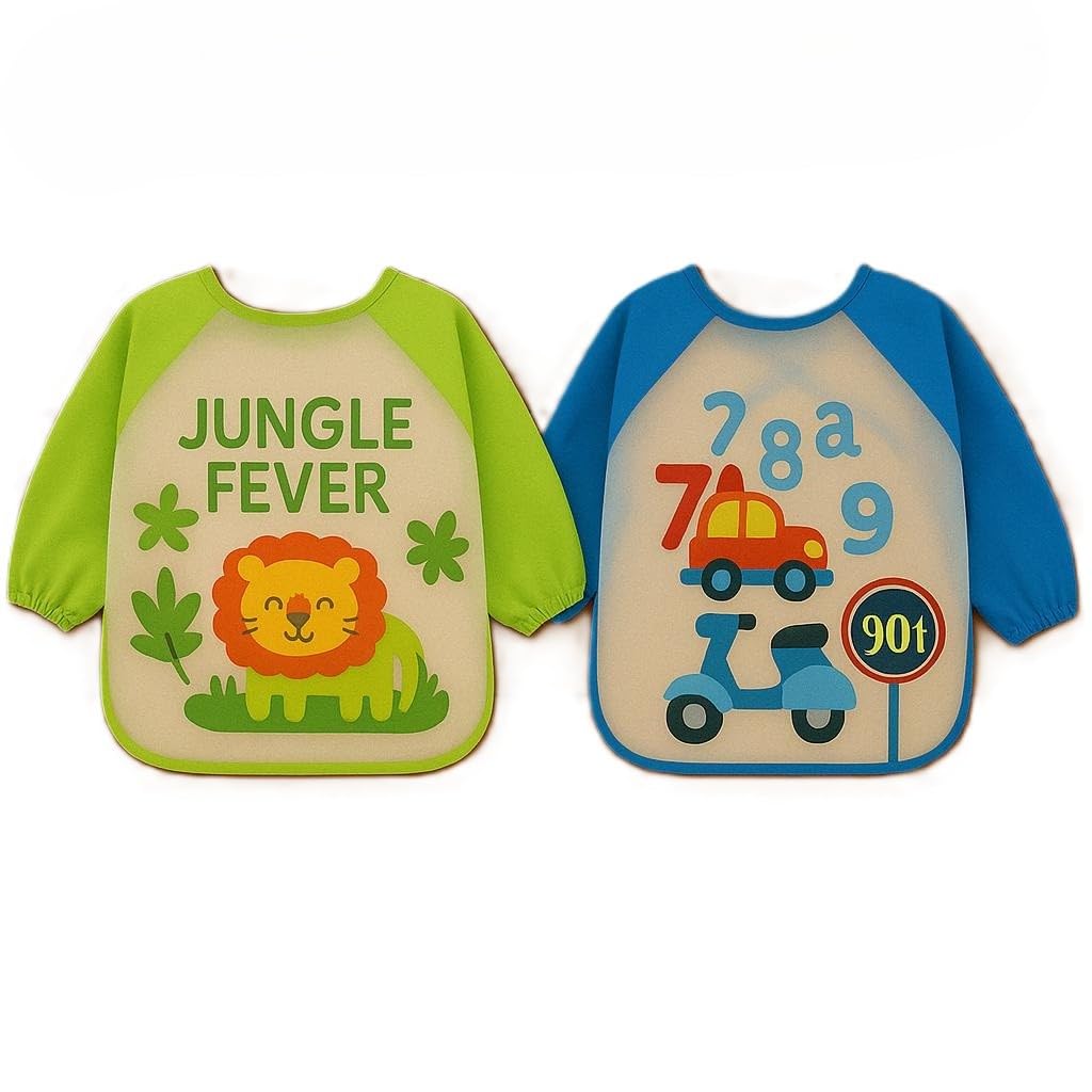 KIDS BASIC Long Sleeves Bibs for Baby | knot Closure | Lightweight & Durable | Waterproof Baby Bibs – (Pack of 2), Print May Vary-image-6