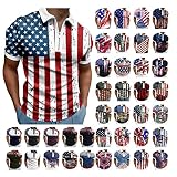 Patriotic Polo Shirts for Men Short Sleeve 1/4 Zipper Collar US Flag Printed Golf Shirts Lightweight
