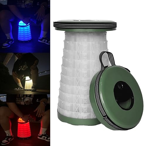 Taburete plegable antiatascado, taburete portátil con luz LED, capacidad de carga de 440 libras para acampar al aire libre, senderismo, barbacoa,