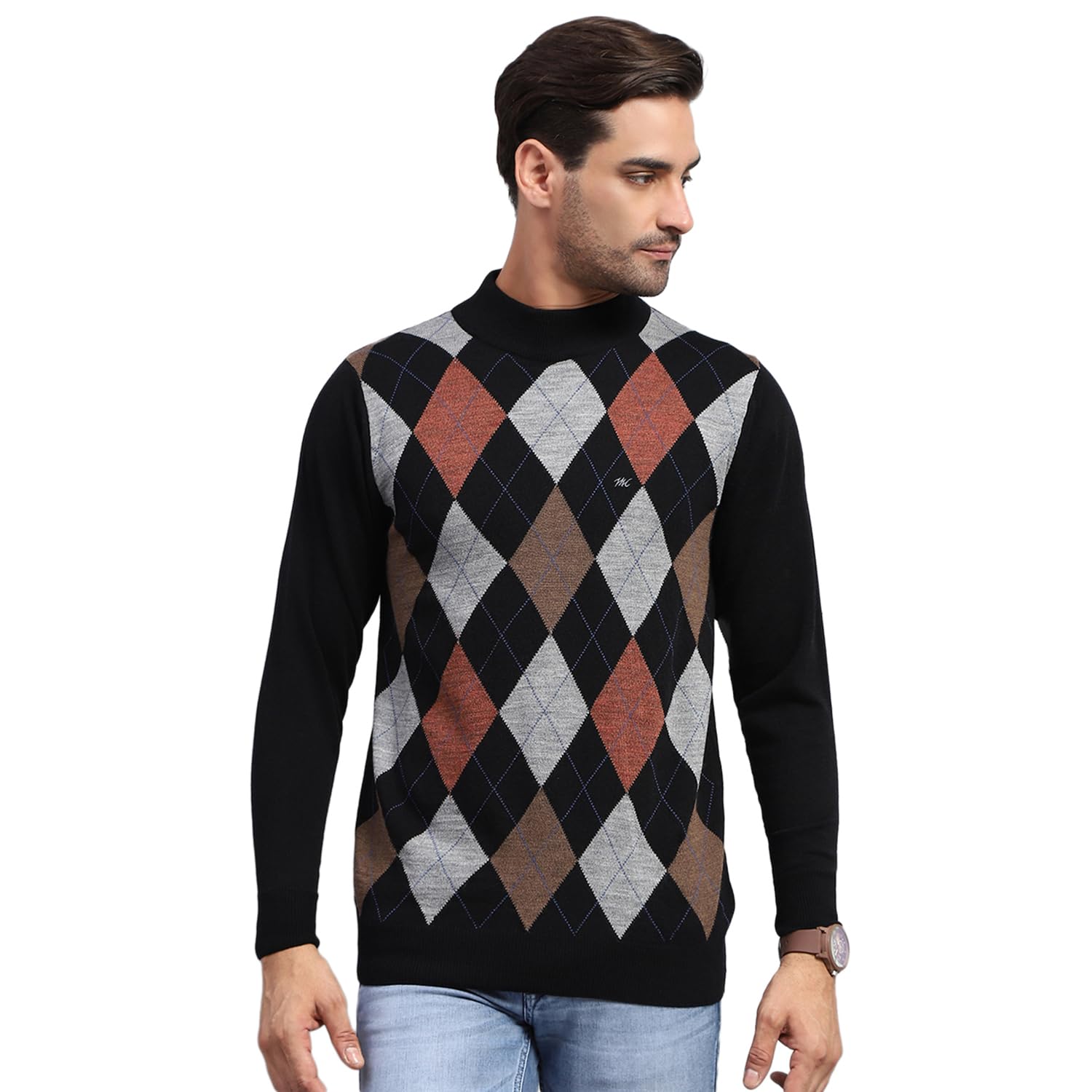 Mens Self Design Turtle Neck Full Sleeve Pullover (1243365TN)