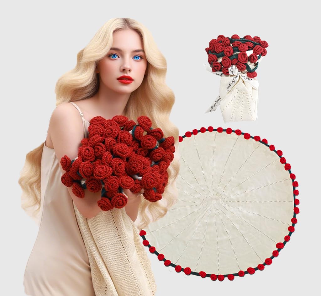 PHQMPSGYOK 31 Inch Crochet Rose Bouquet Blanket
