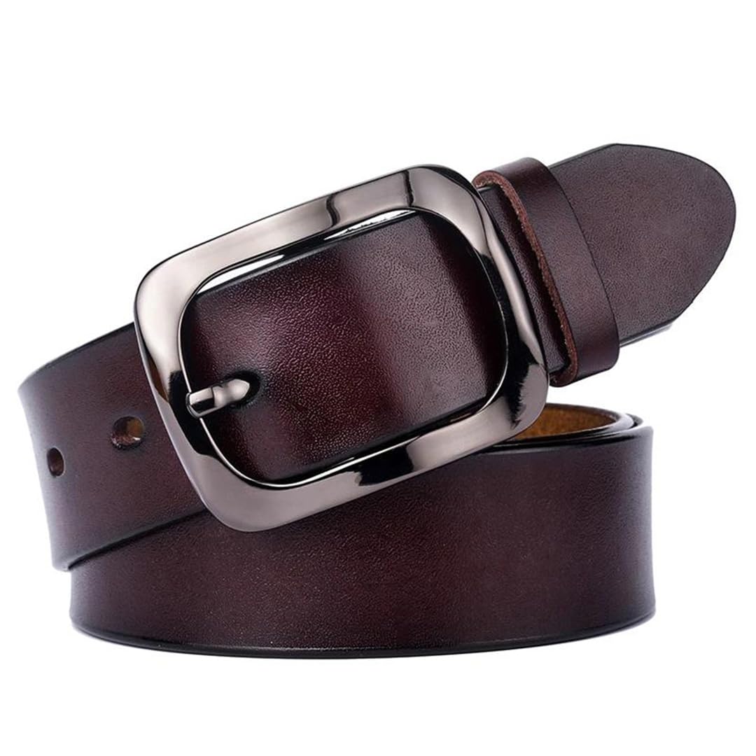 Yeuyyben Cinturón de piel auténtica con hebilla de metal para mujer, estilo casual, pantalones vaqueros, cinturón de cintura ajustable
