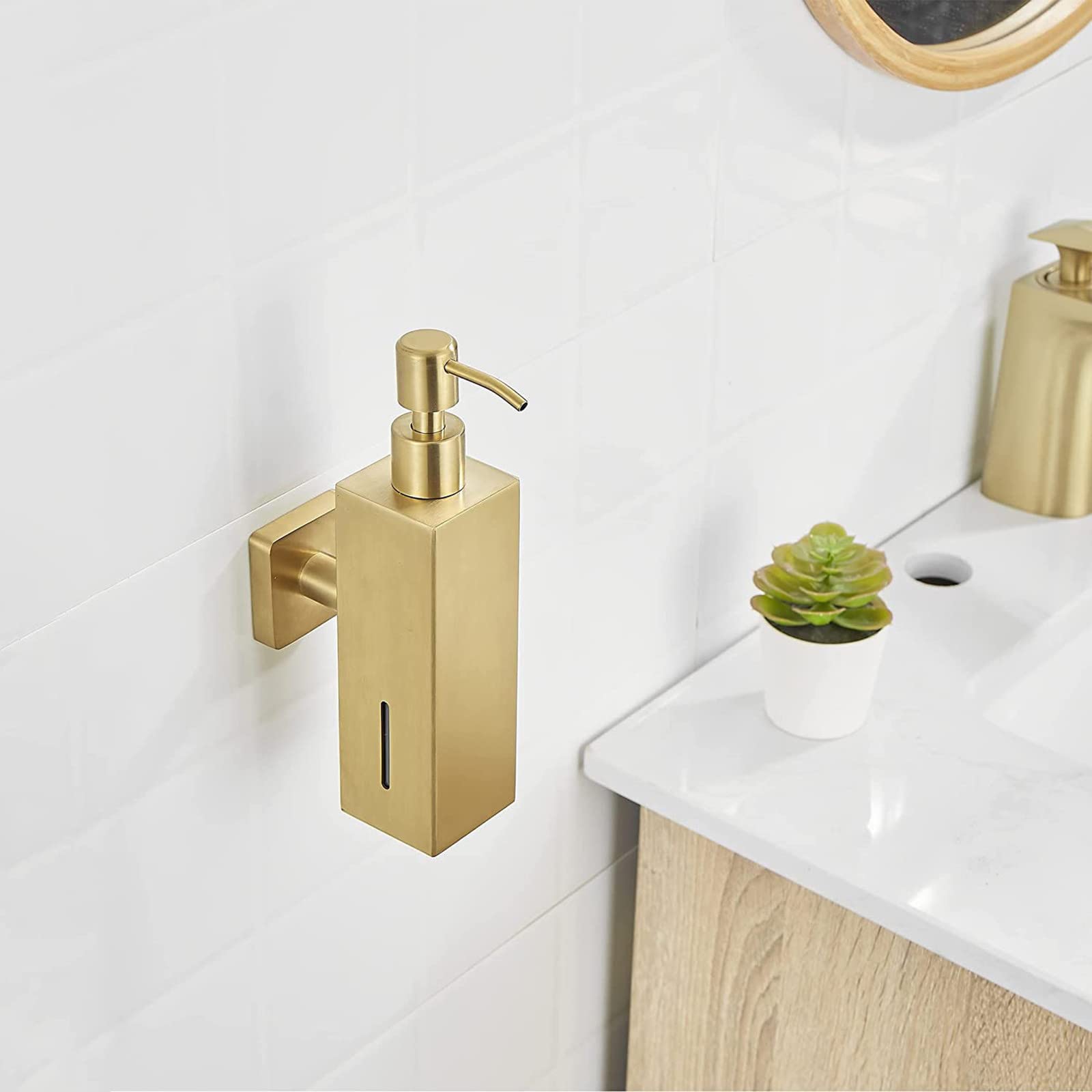 Dispenser Sapone Bagno, Dispenser Sapone Cucina Ricaricabile 250ml Dispenser Sapone Acciaio Inossidabile Dispenser Detersivo Lavatrice per Casa Hotel Ristoranti Oro