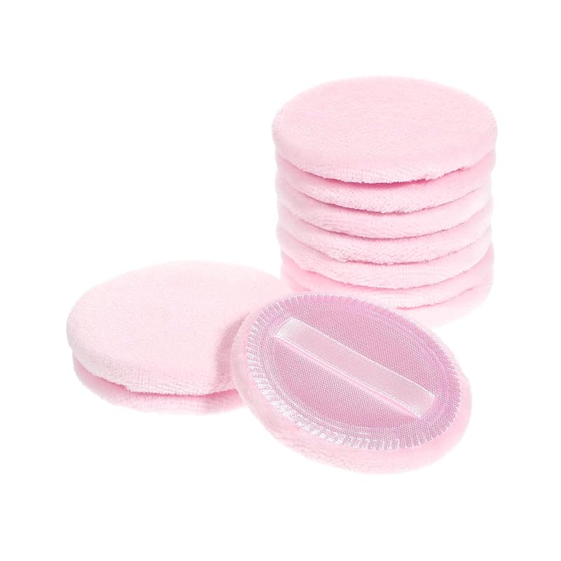 FRCOLOR Puffs redondos de algodão para pó rosa com alça, pacote com 10