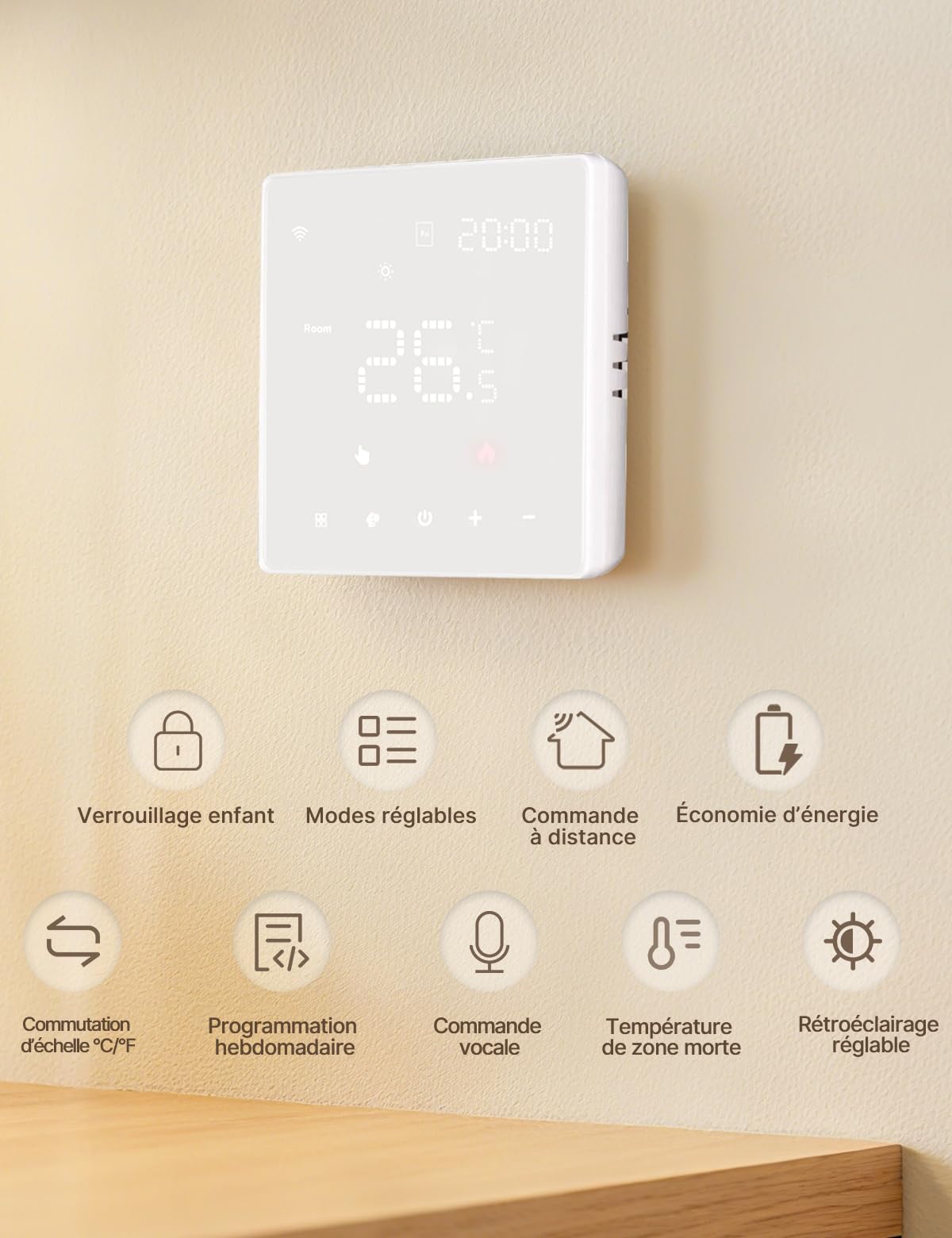 MOES Thermostat Intelligent WiFi pour Chauffage au Sol Électrique | Thermostat de chambre programmable, compatible avec Alexa/Google Home et Smart Life/Tuya App