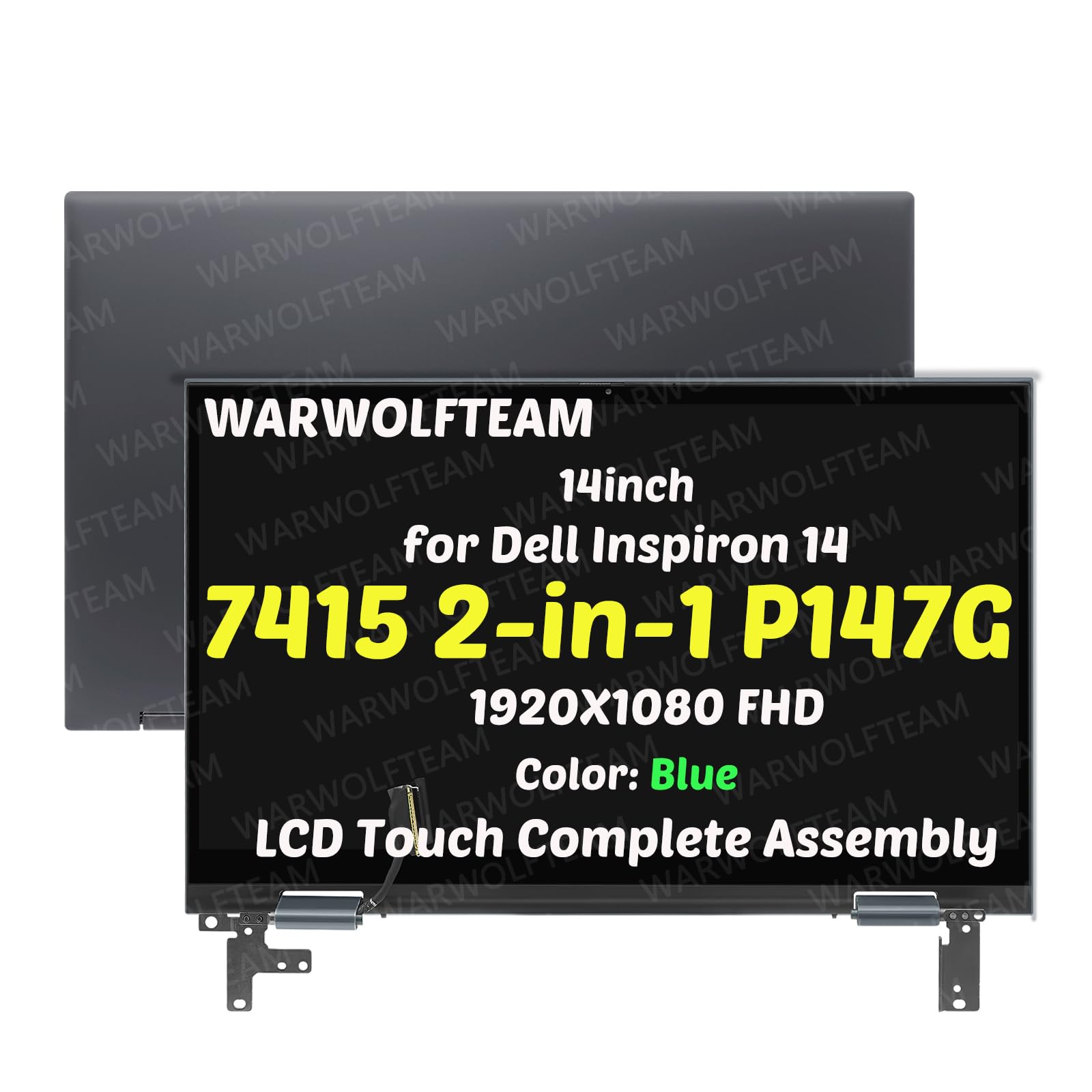 WARWOLFTEAM 14in LED LCD 1920X1080 FHD Touch Screen Digitizer Replacement Whole Hinge-up Assembly Compatible with Dell Inspiron 14 7415 2-in-1 P147G