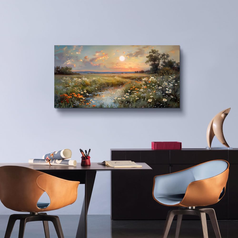 Lienzo decorativo de pared para sala de estar, decoración de pared para dormitorio, oficina, vintage, granja, flores silvestres, pinturas de pared de paisaje natural, arte estético, 4