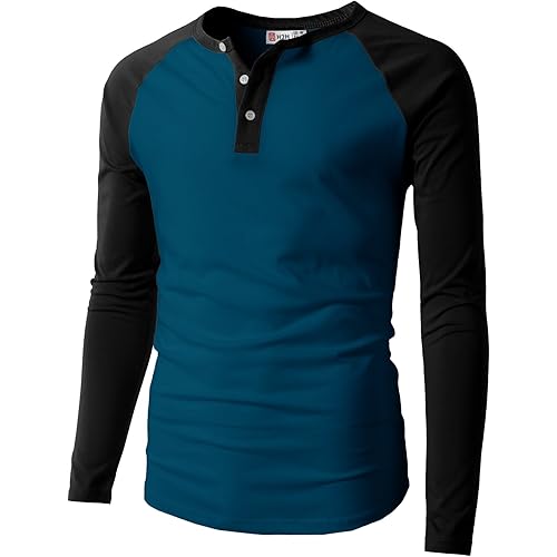 H2H Mens Casual Slim Fit T-Shirts Henley Shirts Raglan Long & 3/4 Sleeve Jersey Baseball T Shirts
